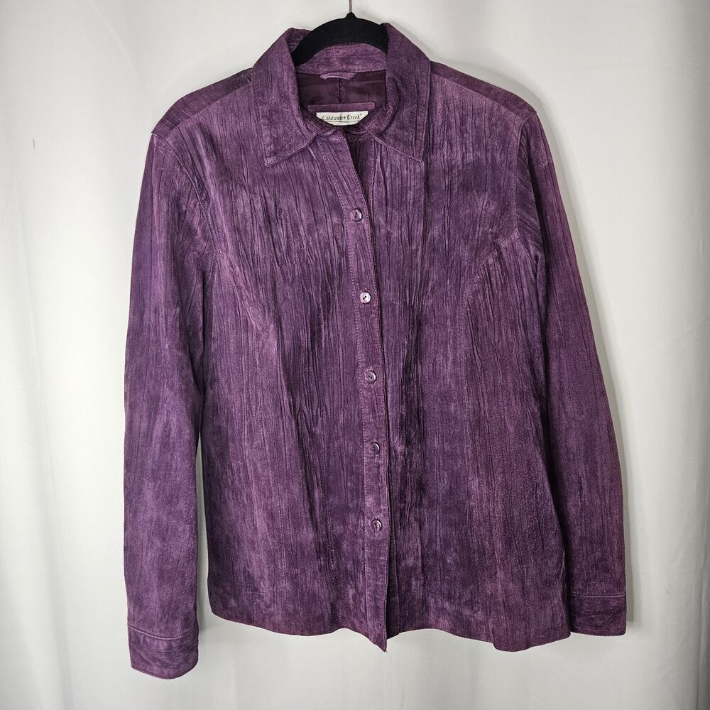 Coldwater Creek Vintage Y2K Purple Crinkle Suede Leather Jacket Medium Relaxed